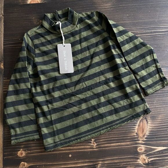 NWT Zhoe & Tobiah Kids‎ Striped Turtleneck Sweater in Green and Black Size 3 - Picture 4 of 8